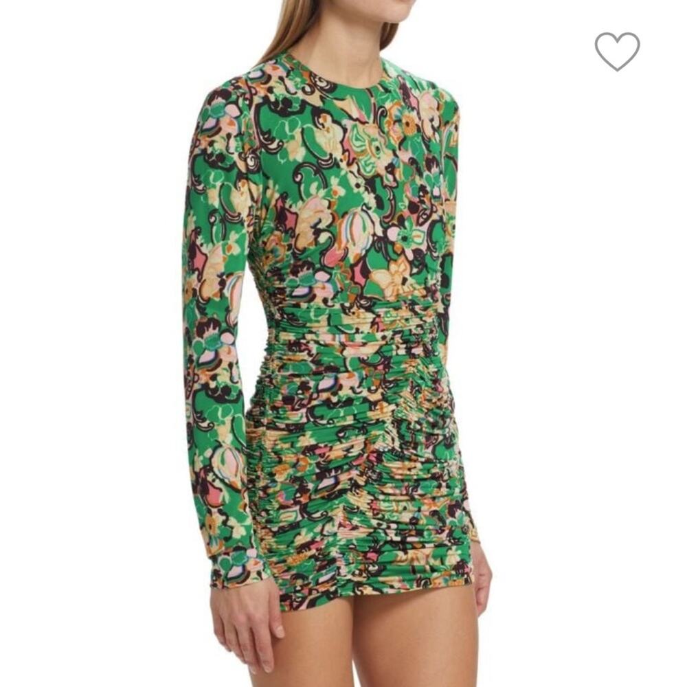 NWT A.L.C Green Kiki Floral Ruched Mini Dress